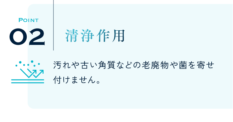 02 清浄作用 汚れや古い角質などの老廃物や菌を寄せ付けません。